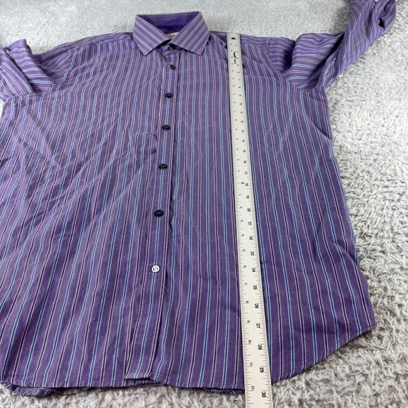 Robert Graham Purple Blue Stripe Dress Shirt Mens 16.5 42 100% Cotton Button Up - Picture 6 of 9